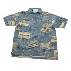 Boca Classics Shirt Mens L Blue Chest Button Short Sleeve Cutaway Collared Top